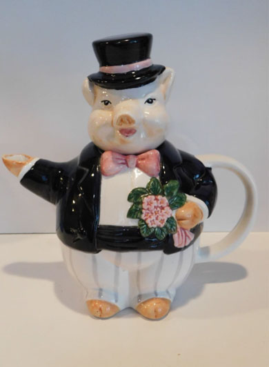 Gentleman Pig in Tuxedo and Top Hat Teapot