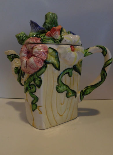 Lillian Vernon Stone Covered in Vines and Flowers Teapot