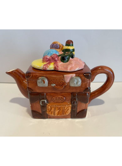 Vintage 1996 Youngs Hand Painted Suitcase Teapot